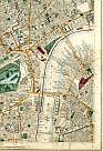 Soho, Leicester Square, Trafalgar Square, Strand, Charing Cross Station, St James' Park, Foreign Ofice, Whitehall, Westminster, River Thames, Lambeth Bridge, Westminster Bridge, Embankment in Progress, Charing Cross Rail & Foot Bridge, Waterloo Bridge, Waterloo Station, London and South Western Railway, St Thomas Hospital, Lambeth Palace, & Lambeth
